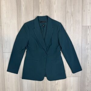WHITE HOUSE BLACK MARKET Size 10 Waist Seam Fluid Blazer Dark Sea Emerald Green